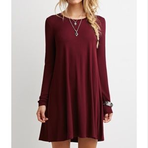 Burgundy/Maroon Long Sleeve Swing Dress